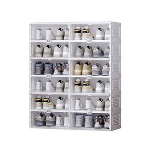 Organisateur de rack de chaussures portable, Armoire d'organisateur de sneaker empilable avec porte magnétique, Conception pliante, Conteneur de stockage en plastique transparent, 6 Niveau 24 Paires (effacées) - SC2-D6(C)