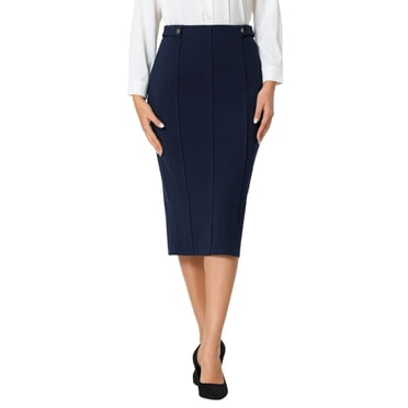 INSPIRE CHIC Women's Pencil Skirt High Waist Pleated Front Work Office Bodycon Skirts XL Dark Blue