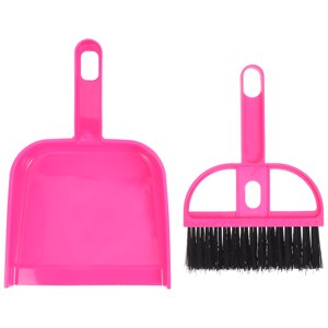 KAKOWELY balai à main avec poêle Mini Porte-Salle et Dustpan Set Mignon petite main Mini Ensemble de balais et de poêlons,Petite poêle Mini Pour les claviers de table Cages de chat Rosy
