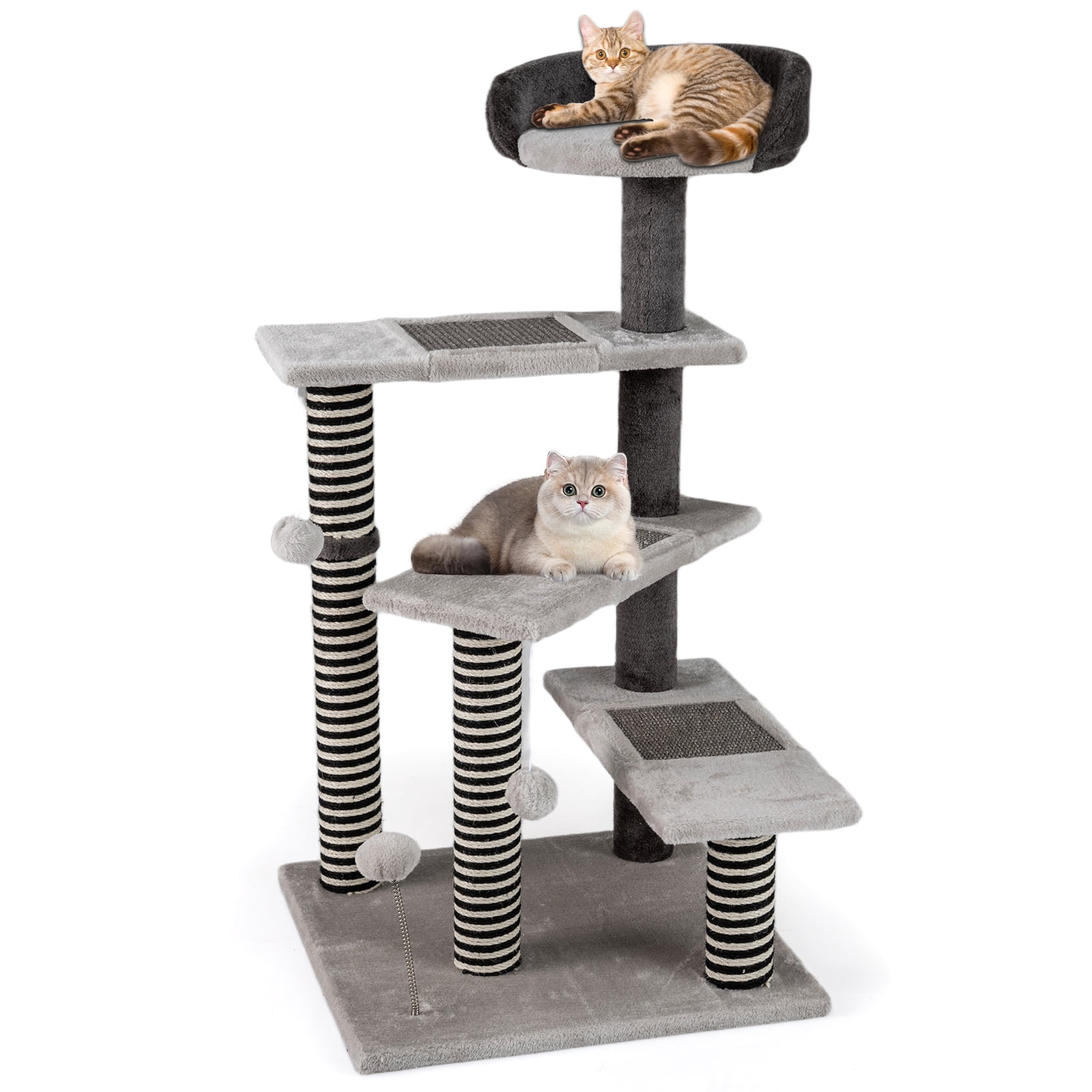 Gymax 2-in-1 Cat Tree Tower Pet Steps w/ Scratching Posts Hanging Toy Ball Perch