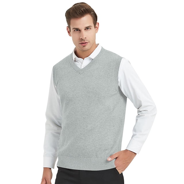 TOPTIE Men's 100% Cotton Knit Sweater Vest, V Neck