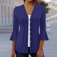 thumbnail image 1 of VKOYWKM 3/4 Length Sleeve Womens Tops Trendy Eyelet Embroidery Tees Button Down V Neck Pullover Tops Solid Color Ruffle Bell Sleeve Tunic Blouses, 1 of 5