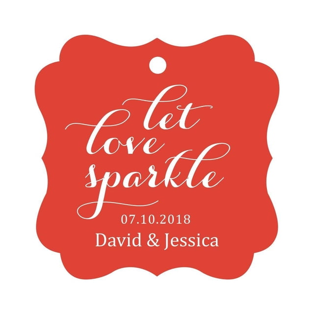 Darling Souvenir Custom Let Love Sparkle Wedding Hang Tags Personalized Fancy Frame Paper Tags -Red-100 Tags
