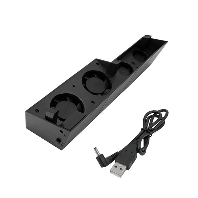 Ventilateur de Refroidissement Intelligent pour Console de Jeu PS4 par EasternGood, Doté d'Un design en Matériau ABS Noir. Comprend Trois Ventilateurs de Refroidissement pour une dissipation Efficace de la Chaleur et un Câble de Recharge USB vers Type-C. Compatible avec les Accessoires PS4 et capable de Charger Deux Manettes PS5 Simultanément. Voyant avant Indique le Rouge Lors de la Recharge et le Bleu Lors de la Recharge Complète.
