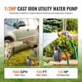 thumbnail image 2 of VEVOR Pompe Utilitaire de Transfert d'Eau en Fonte Pompe Utilitaire Portable 1/2 Hp 1600 GPH, 2 of 9