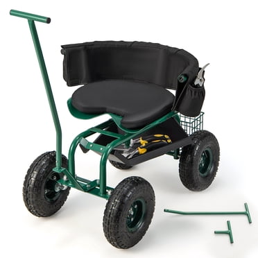 Costway Rolling Garden Cart Outdoor Gardening Workseat with Adjustable Height &Tool Storage
