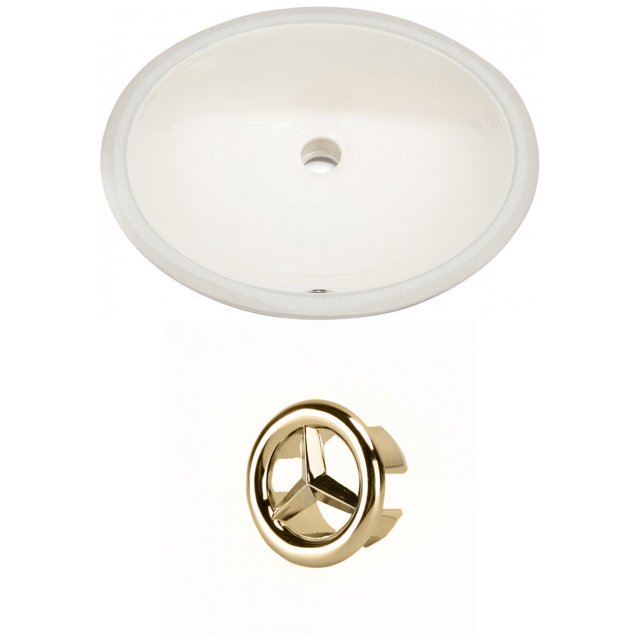 19.5-in. W CUPC Oval Bathroom Undermount Sink Set In Biscuit - Gold Hardware AI-20483