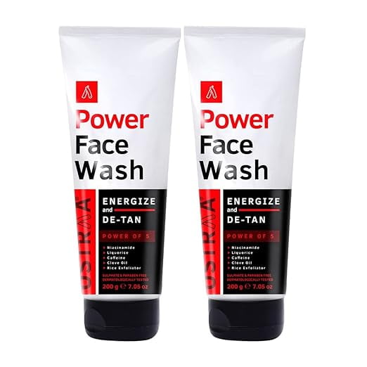 Ustraa Power Face Wash - 200g - (Pack of 2) - Energize and De-Tan | Dermatologicallyl Tested | Effective Tan Removal | Removes Dead Skin, Brightens Skin, Refresh & Recharge, NO SLS, NO Paraben