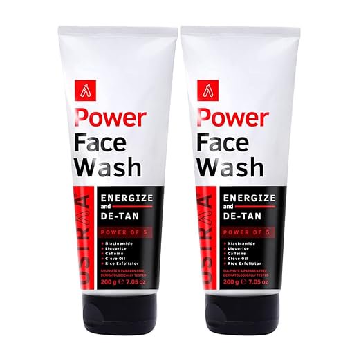 Ustraa Power Face Wash - 200g - (Pack of 2) - Energize and De-Tan | Dermatologicallyl Tested | Effective Tan Removal | Removes Dead Skin, Brightens Skin, Refresh & Recharge, NO SLS, NO Paraben