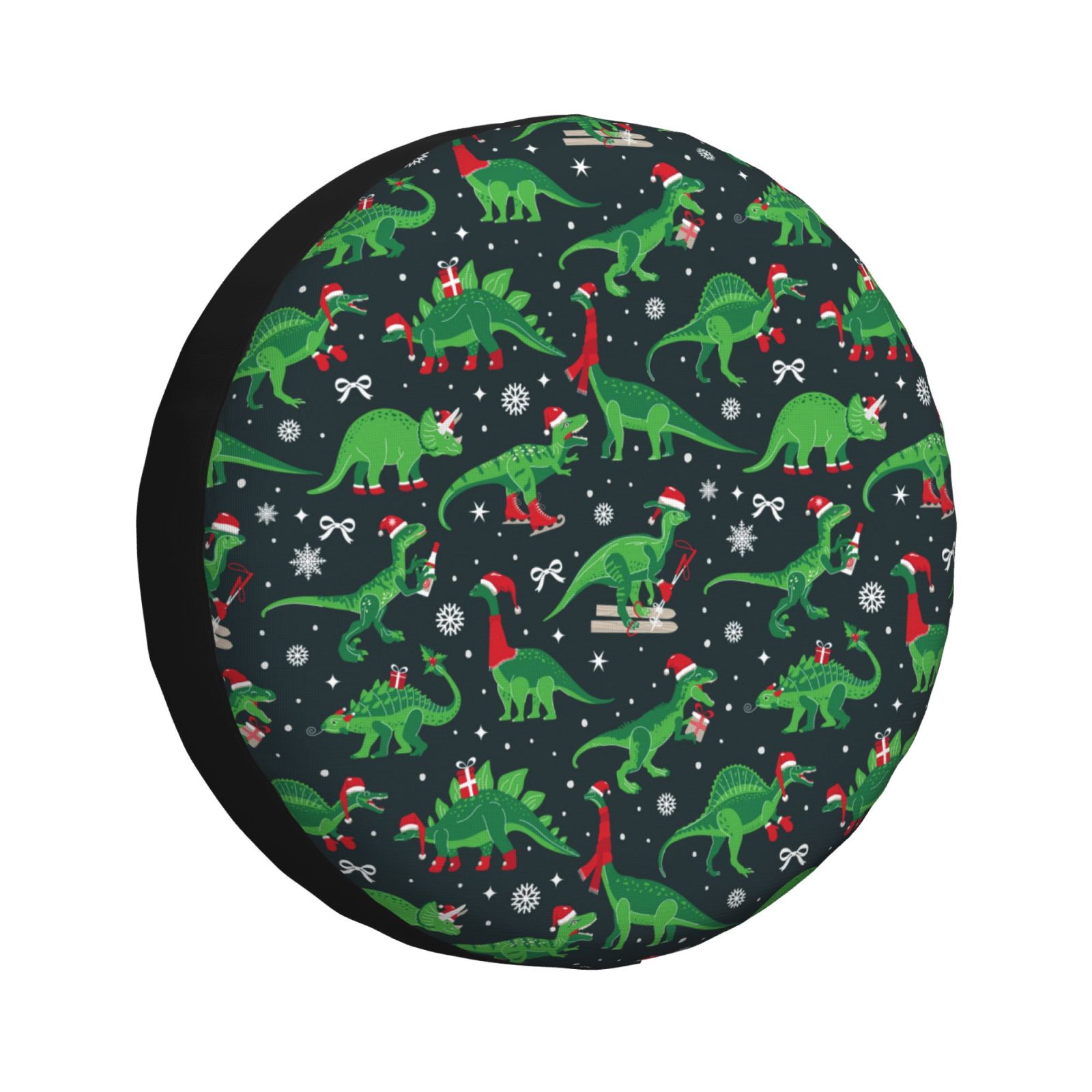 Lsque Dino Housses de Pneus Motif Fête de Noël - Protecteur de Roue de Pneu Robuste pour Camion, SUV, Remorque, Véhicule Récréatif, RV-16 Pouces