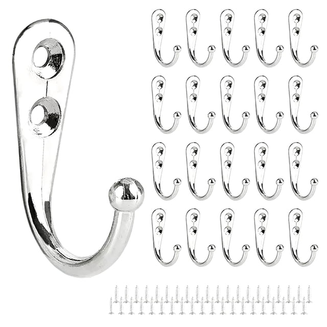 Crochets pour Suspendre - Crochet Mural Rétro Quincaillerie Antirouille pour Manteau Serviette Vêtements Lot de 20 Argent