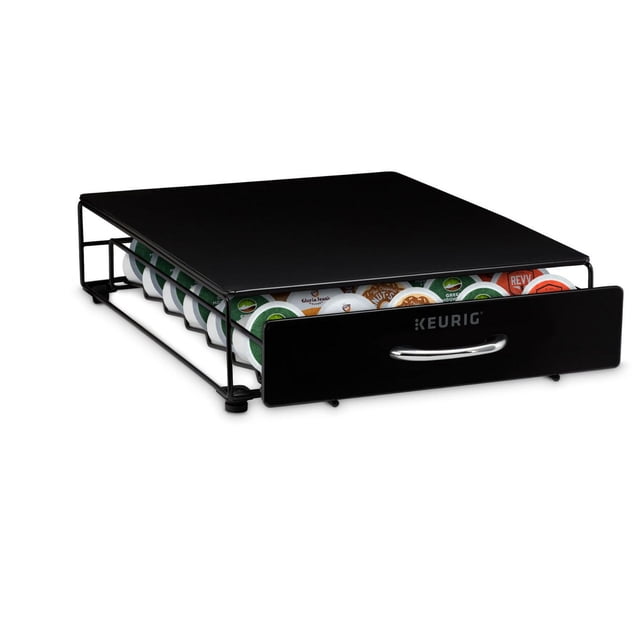 Keurig® Tiroir de Rangement Roulant avec Cadre en Métal Noir et surface à Dessus Plat, Doté d'Un Tiroir avant Coulissant Pouvant Contenir jusqu'à 24 Dosettes K-Cup® Assorties, Offrant une solution de Rangement Gain de Place pour un Accès Organisé et Facile aux Dosettes de Café.
