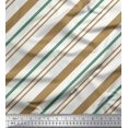 thumbnail image 1 of Soimoi Green Silk Fabric Diagonal Stripe Printed Fabric 1 Yard 42 Inch Wide, 1 of 5