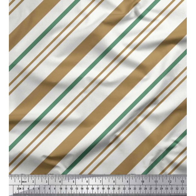 Soimoi Green Silk Fabric Diagonal Stripe Printed Fabric 1 Yard 42 Inch Wide