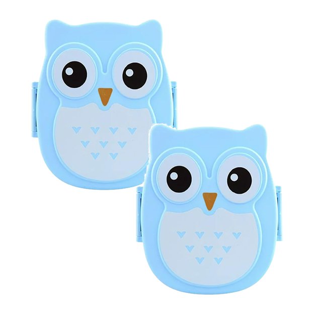 Oleegame 2PC Produce Storage Plastic Cartoon Cute Owl Box Children Sealed Microwave PP Lunch Box Blue