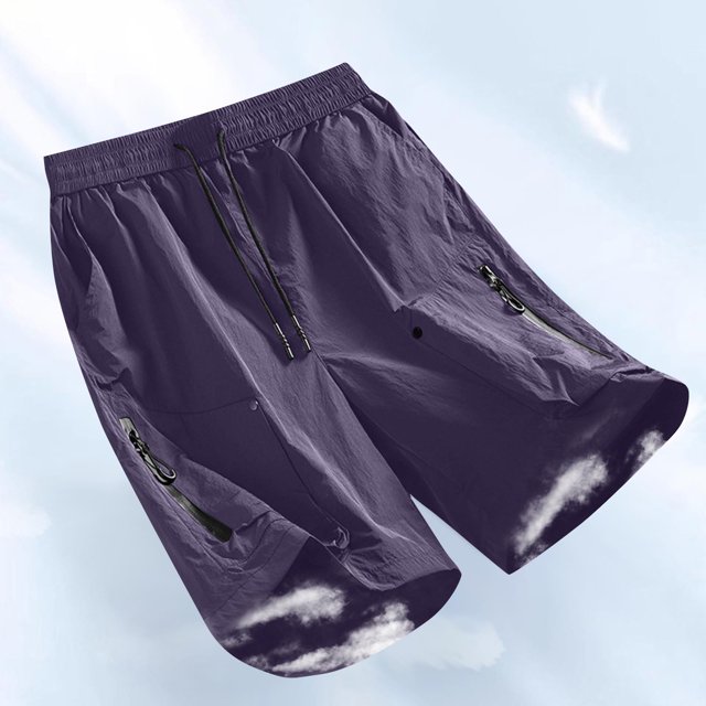 Sentmoon Cargo Shorts for Men Elastic High Waist Athletic Shorts with Zipper Pockets Men Loose Drawstring Solid Color 2025 Summer Golf Shorts Trendy for Sports Practice Purple XL