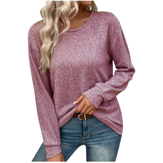Timegard Hauts pour Femmes Col Rond Manches Longues Ample Couleur Unie Camisoles Automne Hiver Décontracté Hauts Amples