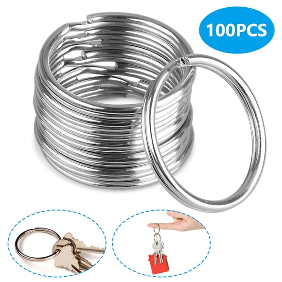 100pcs Round Flat Key Chain Rings, TSV 25mm Metal Split Ring Key Rings Chains for Home Car Keys Organization, Silver