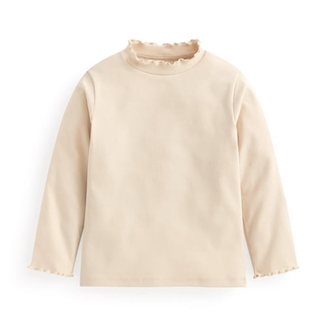 MeetoTime Girls Base Shirt Loose Solid Color Stretch Ruffled Long Sleeved Top 2-14 Years Kids Clothes