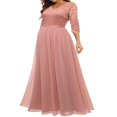 thumbnail image 3 of QJUHUNG Robe Formelle à Fleurs pour Femmes à Manches Mi-Longues, Col en V, Élégante Demoiselle d'Honneur, Robe Fluide, Cocktail, Soirée, Fête, Maxi, Longue, 3 of 5