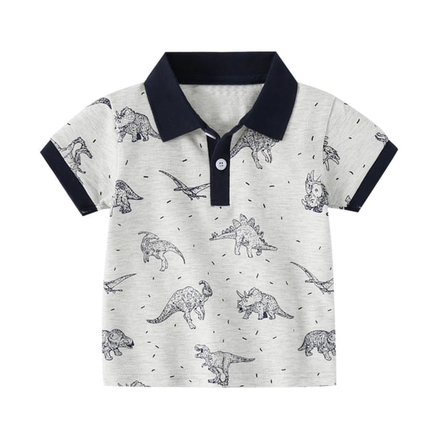 Toddler Boys T-Shirts Summer Solid Short Sleeve Cute Cartoon Print Button Tee Blouse Spring Shirts For Boy 3-4T