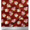 thumbnail image 1 of Soimoi Red Cotton Voile Fabric Leaves & Grandiflora Roses Floral Printed Craft Fabric by the Yard 42 Inch Wide, 1 of 5