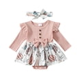thumbnail image 1 of GPOECD Girls Long Sleeve Easter Rabbit Prints Romper Ribbed Bodysuits Dress Headbands Set Long Sleeve Rompers for Red-I,6-9 Months, 1 of 6