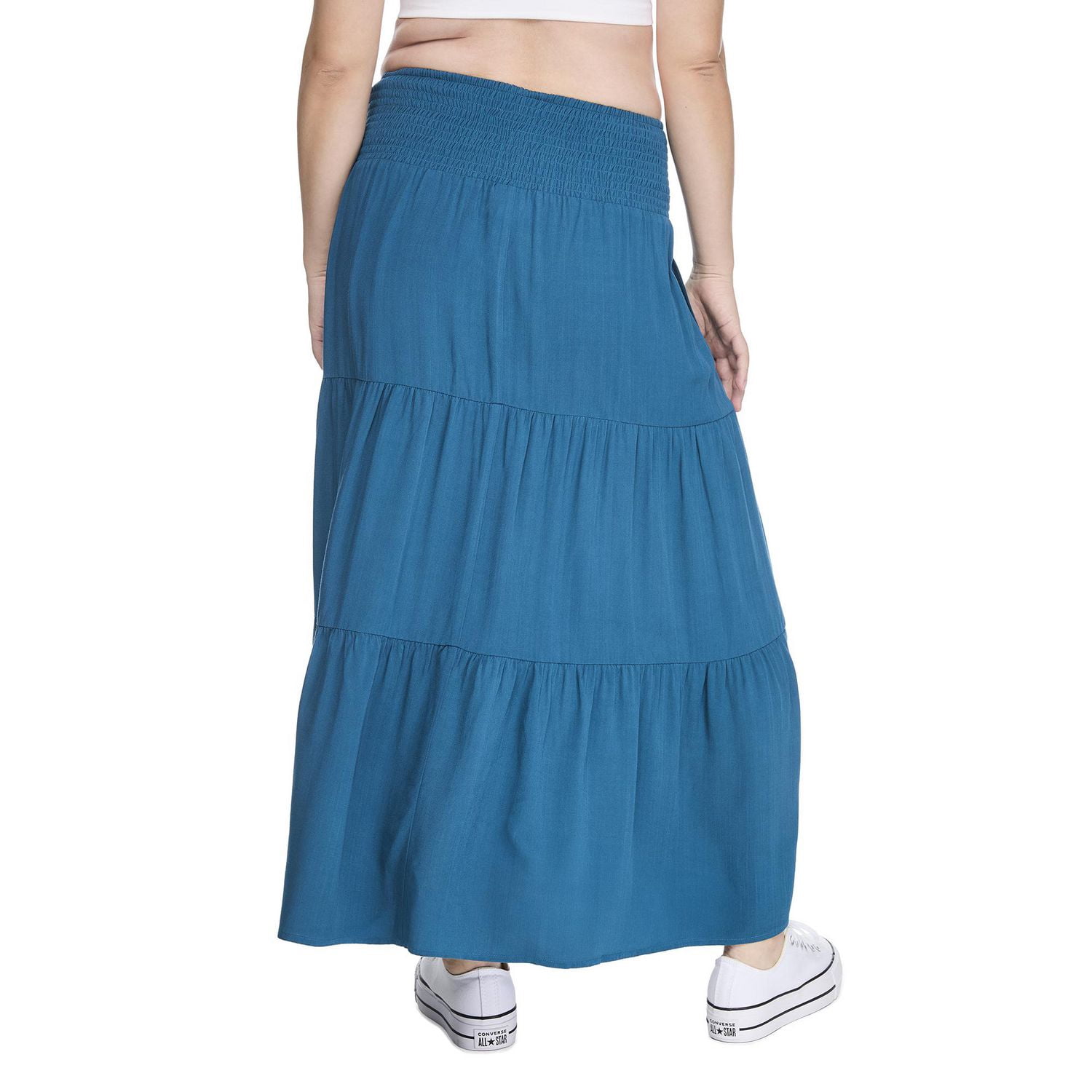 Paisley Sky Maternity Tiered Midi Skirt