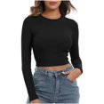 thumbnail image 1 of Timegard Womens Tops Ribbed Crewneck Long Sleeve Slim Comfy Tee Casual Crop Tops Bottom Blouse Fall, 1 of 5