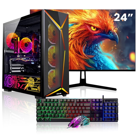 Gaming PC Tower - GeForce RTX 3050 6GB, Intel Core i7, 32GB RAM, 512GB SSD, Windows 11 Pro + 24" Curved Monitor - Refurbished