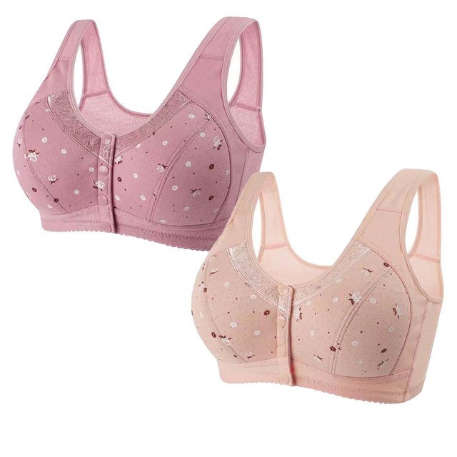 Timegard 2pc Bras for Women Plus Size Comfy Convenient Front Closure Bras Full Coverage Seniors Bralette