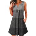 thumbnail image 1 of Dvkptbk Robe d'Été Décontractée pour Femme 2024 à Col Rond, Manches Courtes, à Blocs de Couleur, Robe de Plage Boutonnée, Ourlet Évasé, Fluide, Plissée, T-Shirt, Midi, Courte, 1 of 4
