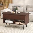 thumbnail image 4 of Costway Table Basse Relevable de 31,5 Pouces Table Moderne avec Compartiment Caché et Pieds en Bois pour la Maison Brun, 4 of 10