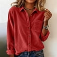 thumbnail image 2 of yardsong Women's Winter Spring Corduroy Shacket - Oversized Boyfriend Collared Button Down Long Sleeve with Pocket Red,S, 2 of 8