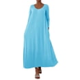 thumbnail image 2 of Fznquz Robes Trapèze pour Femmes Unies Grande Taille Bleu à Manches Longues Robe d'Été Ample avec Poches Maxi Décontractée Robes pour Femmes, 2 of 7