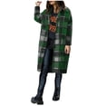 thumbnail image 5 of Women's Long Plaid Flannel Shirts Shacket Plus Size Long Sleeve Oversized Button Shirt Fall Spring Trench Coat with Pockets Green XL, 5 of 5