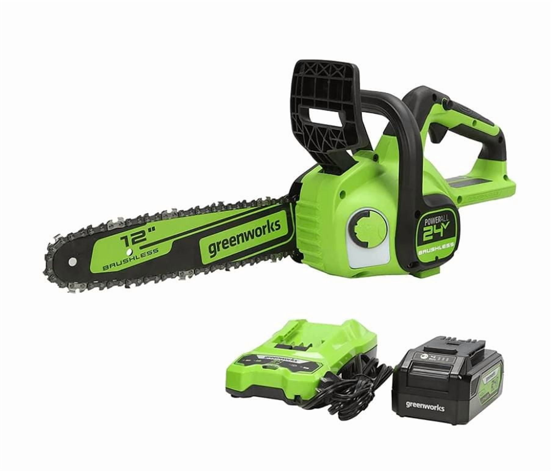 Scie à chaîne sans balai Greenworks, 24 V, 12 po (Batterie USB 4,0 Ah)