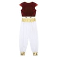thumbnail image 4 of Yruioon Enfants Princesse Arabe Rats de Rue Déguisement Gilet en Velours avec Pantalon Sarouel de Danse Rouge Foncé 4, 4 of 7
