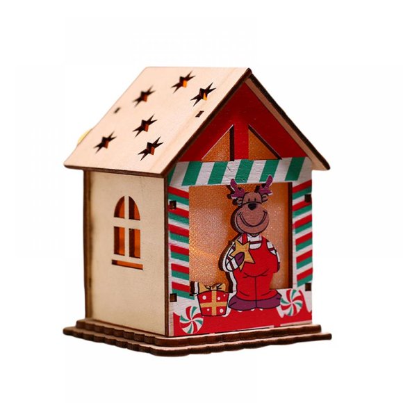 Christmas Luminous Wooden House with LEDs Light Wood Chalet Christmas Tree Hanging Ornaments