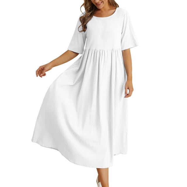 Ketyyh-chn99 Robes de Plage Femmes Tendance 2024 Robe Mini Robe de Fête Robe Droite Unie pour Vacances Robe de Plage à Enfiler Blanc,m