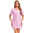 thumbnail image 2 of Aislor Robe d'Uniforme d'Infirmière pour Femmes à Manches Courtes, Tenue de Travail Médicale avec Poches, Chemise Boutonnée, Uniforme de Sarrau Rose TTG, 2 of 7