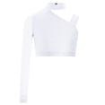 thumbnail image 3 of Manyakai Kids Girls Shiny Rhinestone Jazz Latin Modern Lyrical Dance Crop Tops Irregular Shoulder White 16, 3 of 7