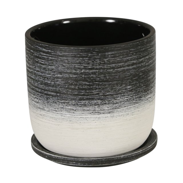 Sagebrook Home Pot en Céramique de 6 Po avec Soucoupe, Noir