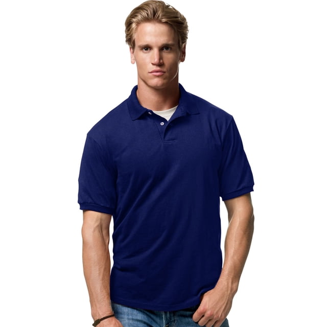 Hanes Cotton-Blend Men`s Jersey Polo, M, Deep Navy