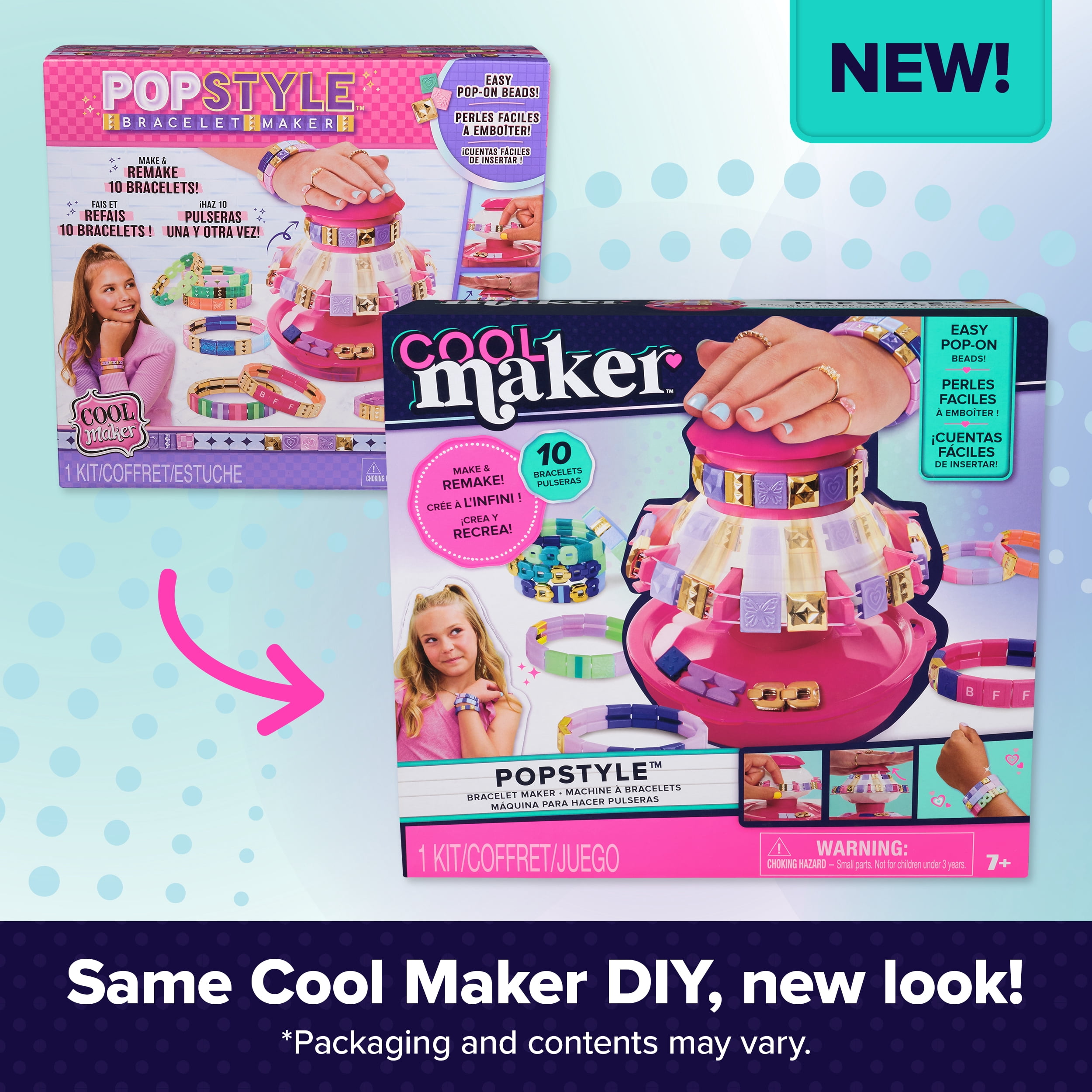 Cool Maker PopStyle Bracelet Maker, 170 superbes perles, 10 bracelets, rangement, coffret de fabrication de bracelets d'amitié, jouets d'art et de loisirs créatifs pour filles