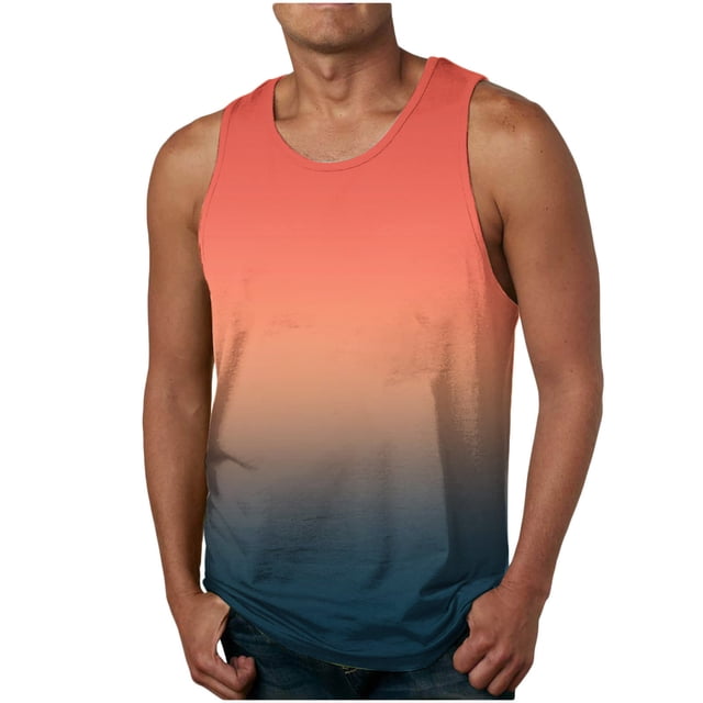 EGNMCR Débardeurs Homme Homme Décontracté Mode Dégradé Imprimé Sans Manches Chandail Col Rond Débardeurs de Sport