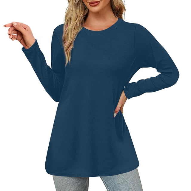 Timegard Womens Tops Crewneck Long Sleeve Solid Color Comfy Warm Basic Tee Fall Winter Casual Tunic Tops
