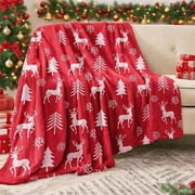 Christmas Red Print Nap Blanket, Soft Warm Design, For Sofa Bed Camping, Festival Use, cozy throw blanket, travel blanket, holiday decor Hzhnb | Polyester, Red