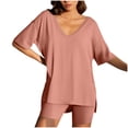 thumbnail image 1 of UPPADA Ensembles 2 Pcs pour Femmes Grande Taille Été Tuniques à Manches Courtes et Ensembles de Shorts Amples Ensembles de Pyjamas Ajustés Rouge Melon D\'eau,m, 1 of 6