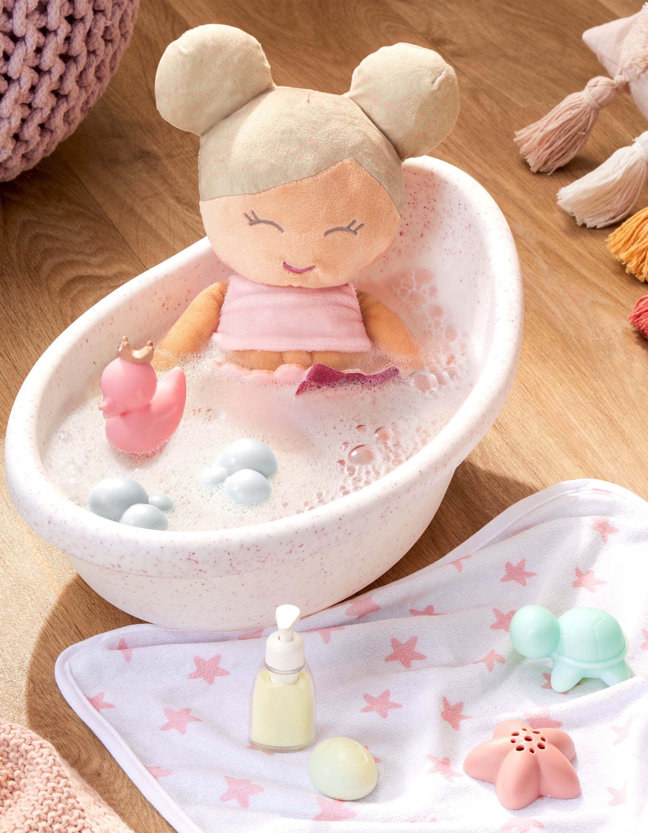 LullaBaby Plush Baby Bath Doll Blonde Hair & Fair Skin Tone